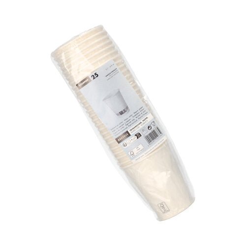 Starpak 25 pappersmuggar, 0,2l, Ø8cm, 9,2cm hög, vit och individuellt insvept i plastfolie med etikett (produktinformation & streckkod); Perfekt som praktisk mugg för evenemang.