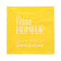 PAPSTAR 20 servetter (33x33 cm, 3-lagers, färgglada) från PAPSTAR GmbH har i mitten av servetten den vita franska texten "LA BONNE HUMEUR C'est le début du bonheur".
