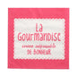 Dessa PAPSTAR 20 servetter (33x33 cm, 3-lagers, färgglada) från PAPSTAR GmbH är försedda med en rosa-vit vågkant och den franska frasen "La Gourmandise, source inépuisable de bonheur" - en livlig touch för varje tillfälle.