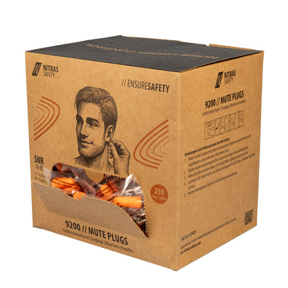 NITRAS MUTE PLUGS, öronproppar, orange, EN 352-2, 250 par / box PU | Förpackning (1 st)