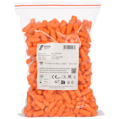NITRAS MUTE PLUGS, öronproppar, orange, EN 352-2, 250 par / polybag PU | Förpackning (1 st)