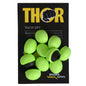 En förpackning "Thor Refill för bygelhörselskydd (812011)" från Abena Re-Seller GmbH innehåller 60 ljusgröna hörselskyddsproppar med svarta ringar, som står på ett svart kort med BOISEN-säkerhetslogotypen längst ner.