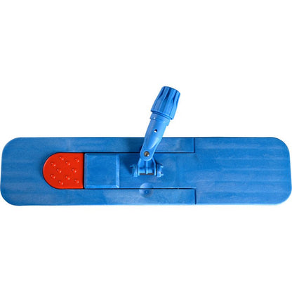 Den magnetiska vikbara hållaren från Abena Re-Seller GmbH är ett blått, rektangulärt plattmopp-huvud med röd fotpedal och justerbart blått gångjärn för skaftfästning, avbildat uppifrån på vit bakgrund.