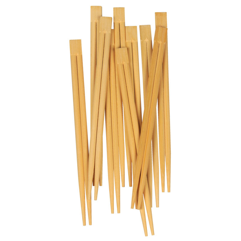 Ett set från Abena Re-Seller GmbH ätpinnar, bambu, oförpackade (100 stycken) sprids parvis överlappande. De ljusbruna ätpinnarna har platta, kantiga ändar och är oförpackade ett hållbart val.