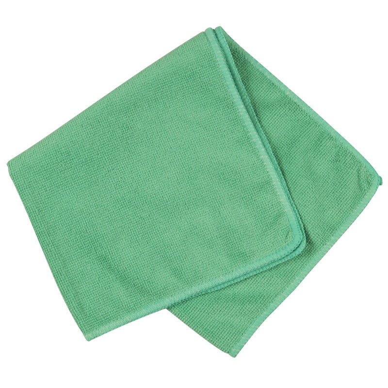 En vikt ljusgrön mikrofiberduk ENA Standard (40x40 cm) från Abena Re-Seller GmbH med prydligt sydda kanter presenteras mot vit bakgrund.