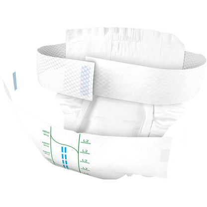 Die ABENA Wing Premium von Abena Re-Seller GmbH ist eine Einwegwindel für Erwachsene mit elastischen Bündchen, Klebelaschen, blauen und grünen Nässeindikatoren, sichtbarer Innenpolsterung, strukturierter Außenschicht und bietet Schutz und Komfort.