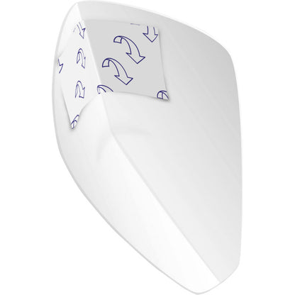 En vit klisterfolie i form av bilspeglar, med avtagbar baksida och pilar för enkel borttagning - liknande det diskreta skyddet från ABENA Man Zero, Premium från Abena Re-Seller GmbH (förpackning med 24 stycken).