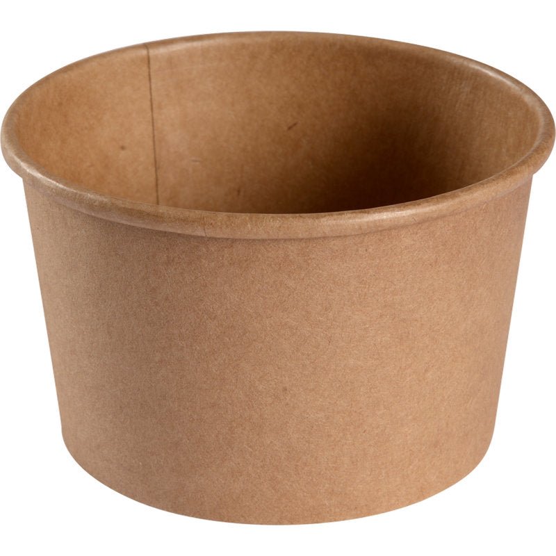 En skål, 240 ml, ø 9,7 cm från Abena Re-Seller GmbH är avbildad i brunt kraft/PE på vit bakgrund. Koppen har en slät yta och en rullad kant. Förpackningen innehåller 50 stycken.