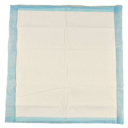 En 6-lagers, 60x60 cm stor ABENA Tissue engångsunderlägg från Abena Re-Seller GmbH med blå kant och vit mitt är platt avbildad och visar synliga veck; den säljs i förpackningar om 25 stycken.