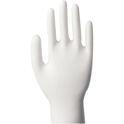 En vit skyltdocka står upprätt med utspärrade fingrar, liknande passformen av Abena Re-Seller GmbH Vinylhandskar Classic, puderfri och transparent, mot en enkel bakgrund.