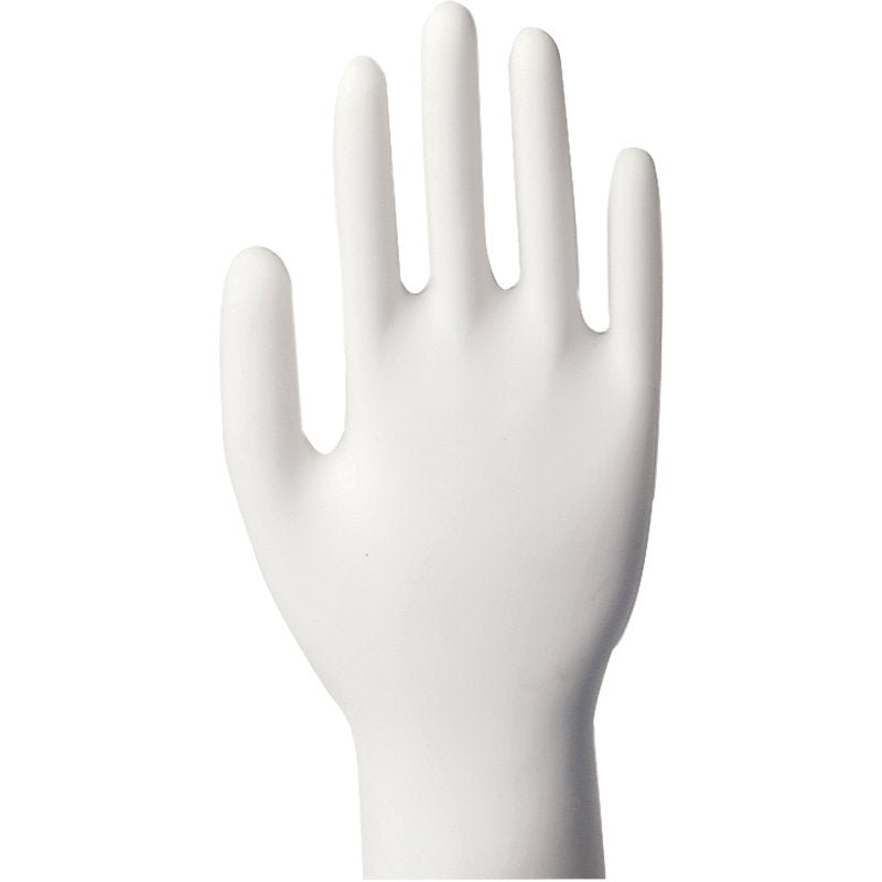 En transparent dockhand med lätt utspärrade fingrar visar Abena Re-Seller GmbH Vinylhandskar Classic, puderfri-de perfekta engångshandskarna-mot vit bakgrund.