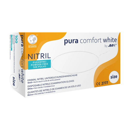 Ampri Puracomfort White Nitrile Gloves, White | Box (100 stycken)