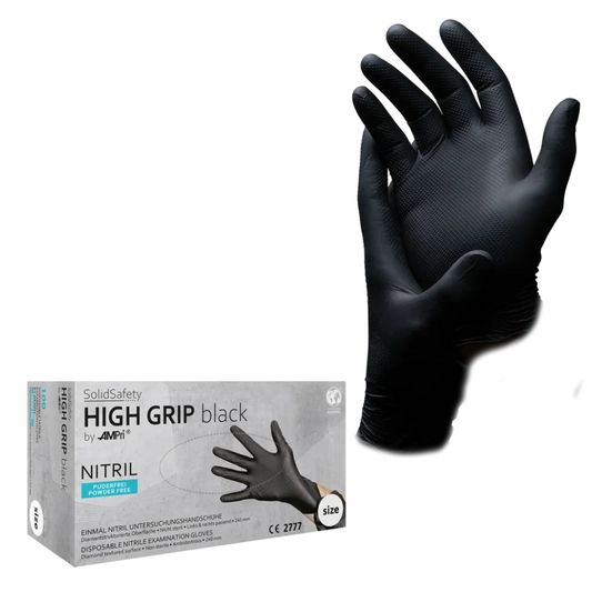 AMPRI SolidSafety High Grip Black Nitril Chemical Protection Gloves Black S - XXL