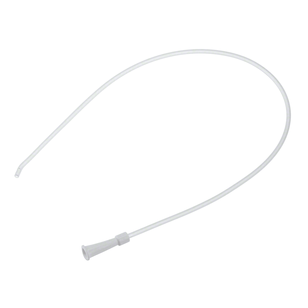 Den B. Braun sugkatetern typ „Ideal“ från B. Braun Deutschland GmbH & Co. KG är en vit kateter med flexibel, böjd design, med en avsmalnande ände för införing och en trattformad öppning, lämplig för användning i olika medicinska anläggningar.