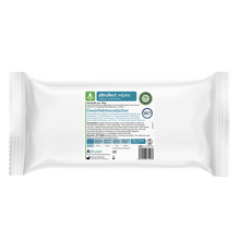 Eine Packung Altruan Altrufect® Wipes Flächendesinfektionstücher, verschiedene Varianten, mit Marken- und Produktinformationen auf dem Etikett. Die Packung enthält 150 alkoholfreie Desinfektionstücher und enthält Angaben auf Deutsch, wie „Flächendesinfektion“ und Gebrauchsanweisungen. Die Verpackung ist überwiegend weiß mit grünen und blauen Akzenten.