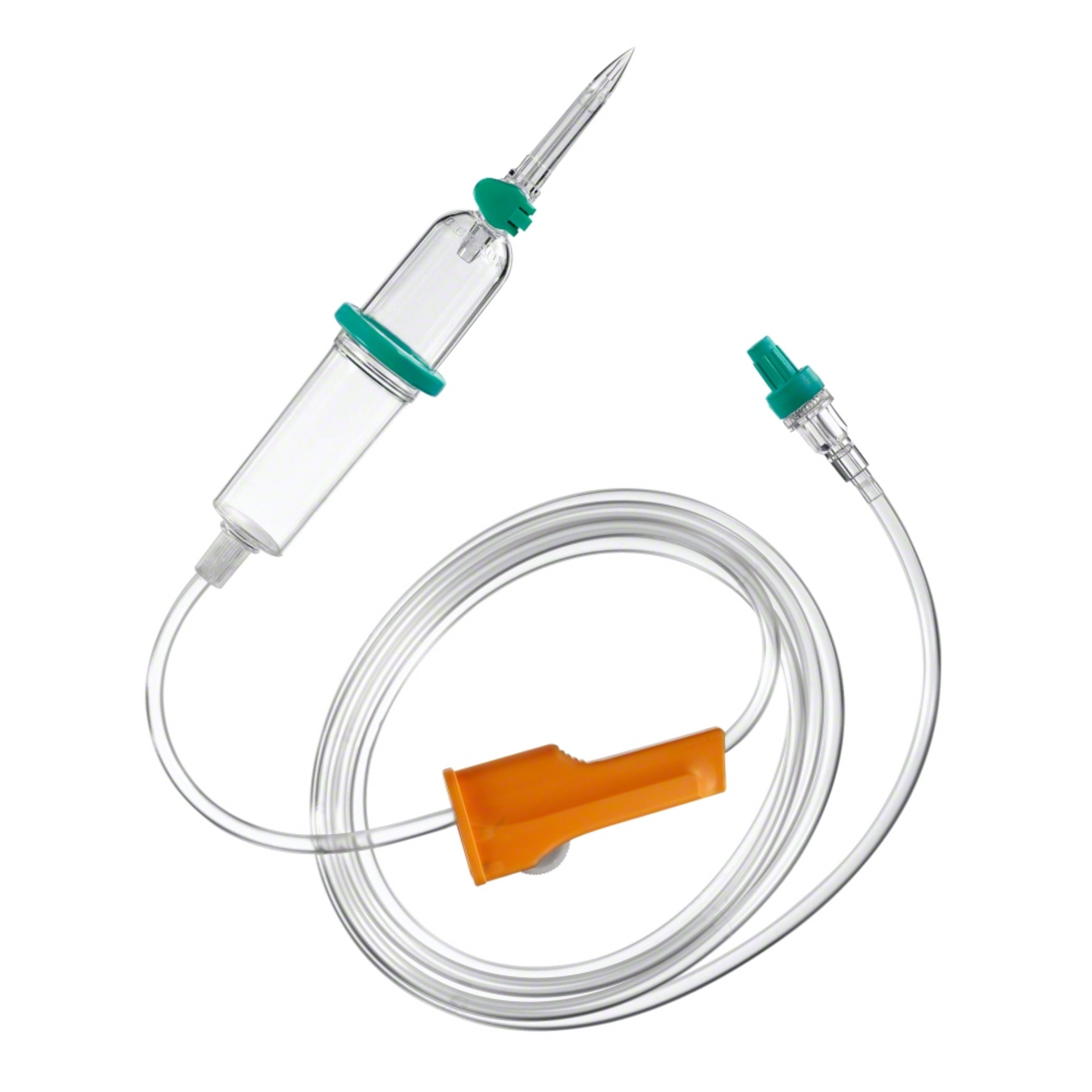 B.Braun Intrafix® SafeSet Neutrapur (PUR) Premium-infusionssatsen från B. Braun Deutschland GmbH & Co. KG har en genomskinlig droppkammare, en 180 cm lång transparent slangspiral, en orange rullklämma för exakt flödeskontroll och en grön anslutning i slutet. Dessutom innehåller den ett AirStop-filtermembran som är lämpligt för tryck- och gravitationsinfusioner.