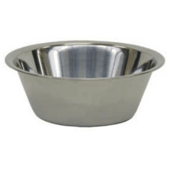 Novocal-skålen för skålstativet är en skål av rostfritt stål med en övre innerdiameter på 290 mm och en nedre ytterdiameter på 190 mm. Den har en bred kant och en slät, speglande yta på vit bakgrund. Förpackning (1 styck).