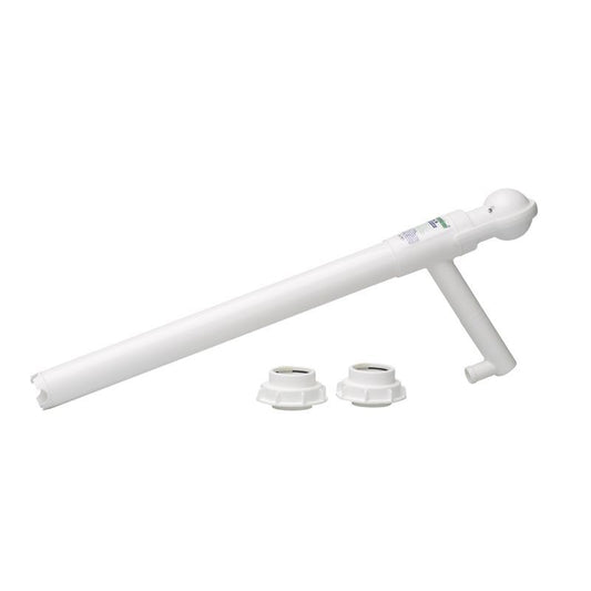 Die Diversey Pumpe für 5L und 20L Kanister, ideal zum Umfüllen, verfügt über einen langen Zylinder, ein abgewinkeltes Seitenteil und zwei passende Rundfittings - alle auf weißem Hintergrund gezeigt. Packung: 1 Stück.