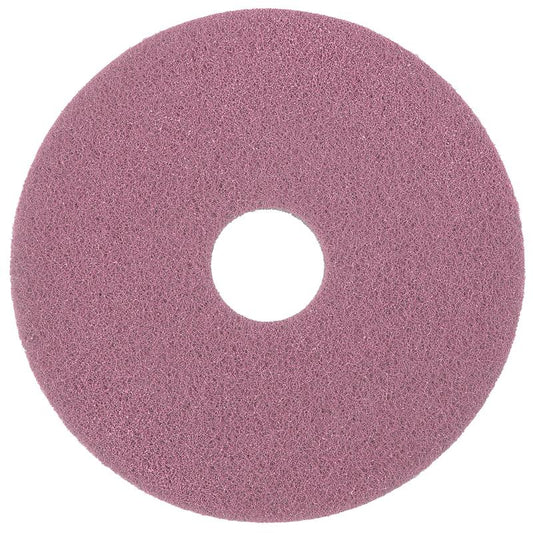 Das Diversey Twister Pad Pink für Vinylböden von Diversey Deutschland GmbH & Co. OHG ist ein rundes, rosafarbenes Reinigungspad mit zentralem Loch und rauer Textur, ideal für harte Reinigungsarbeiten auf Vinylböden mit mikroskopischen Diamanten.