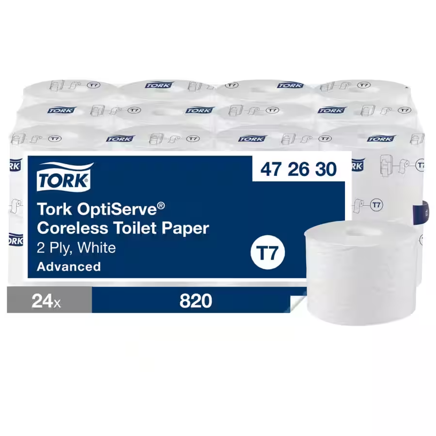 Tork OptiServe toapapper utan kärnor, 2-lagers, vitt, system T7, 24 rullar med 820 ark