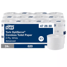 Tork OptiServe toapapper utan kärnor, 2-lagers, vitt, system T7, 24 rullar med 820 ark
