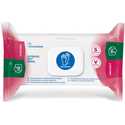 Utgående artikel: Dr. Schumacher Ultrasol Oxy Wipes – alkoholfri, sporicid | Förpackning (108 våtservetter)
