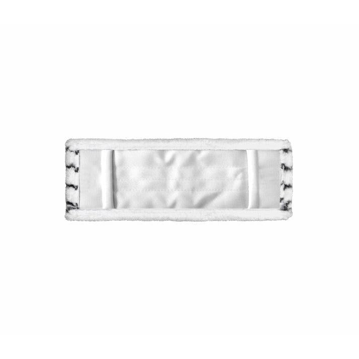 Arcora Excellent Abrasiv Mopp Db-Fc Grå-Vit från Arcora International GmbH, en rektangulär vit pad med sydda kanter och två horisontella sömmar, har ett mjukt, absorberande material och en slipande yta för effektiv rengöring.