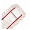 En närbild av den rektangulära Arcora FIRST MOPP från Arcora International GmbH, ett vitt mikrofiberdammopp med röd kant och fransade kanter för effektiv golvrengöring, avbildad på en enkel vit bakgrund.