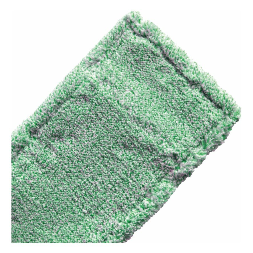Närbild av Arcora MICRO GREEN DB - FC MIT DECKBLATT mikrofiberprodukt från Arcora International GmbH, i färgerna grön och grå med kviltade kanter, perfekt för professionella rengöringsapplikationer, på vit bakgrund.