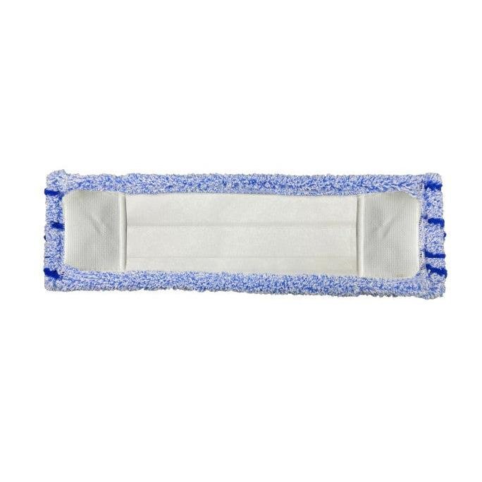 Arcora Flachpressmopp Runner Blue 2.0 från Arcora International GmbH har en vit special-polyesterkärna, blå mikrofiberkanter och är avbildad på en enfärgad vit bakgrund. Förpackad i kartonger med 75 stycken med omslag special polyester väska.