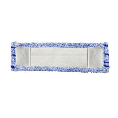 Arcora Flachpressmopp Runner Blue 2.0 från Arcora International GmbH har en vit special-polyesterkärna, blå mikrofiberkanter och är avbildad på en enfärgad vit bakgrund. Förpackad i kartonger med 75 stycken med omslag special polyester väska.