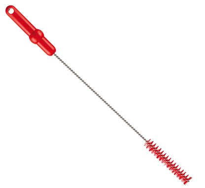 Den Haug Bürsten KG rörborsten med V2A rostfri tråd och röda PP/PBT-hårdborst, 500 x ø20 mm, är idealisk för professionell rörstädning och finns i olika färger.