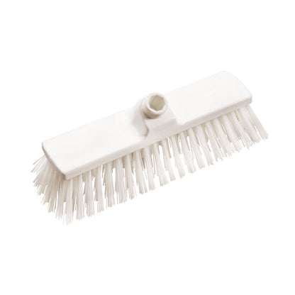 En KVAST, PBT HÅRT 300X70X65MM, Ø1,0MM från Haug Bürsten KG: ett vitt rektangulärt borsthuvud med styva borst och central skaftfäste, avbildad isolerad mot en enkel vit bakgrund.