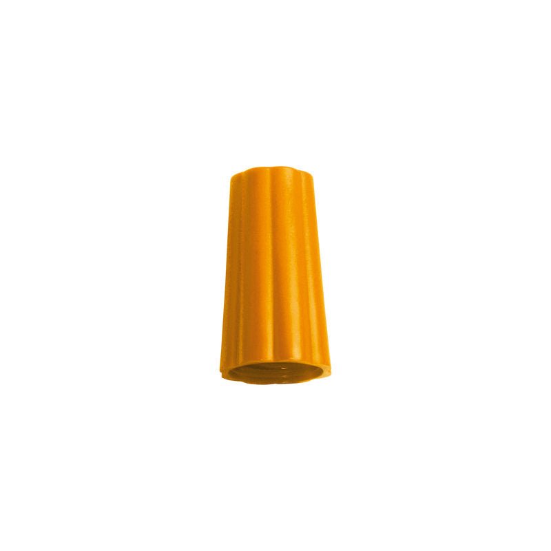 En räfflad, avsmalnande orange plasttrådanslutning från Haug Bürsten KG (ÜBERWURFMUTTER AUßEN-ø 21+22MM) är avbildad upprätt på en enkel vit bakgrund. Kompatibel med 21mm och 22mm överfallsmutterkopplingar.