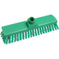 Der BESEN, PBT, ø 0,50MM MITTEL, 300X70X40MM von Haug Bürsten KG ist ein grüner Kunststoffbesen mit steifen PBT-Borsten und einem zentralen Stutzen, ideal für schwere Schrubb- und Reinigungsaufgaben.