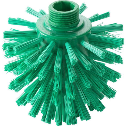 WOLFBORSTEN, ø 0,50 HART, 135 x ø 120 mm från Haug Bürsten KG är ett grönt runt borstehuvud med styva plastborst och en gängad hål - perfekt som industriell rengöringsborste för hårda uppgifter.