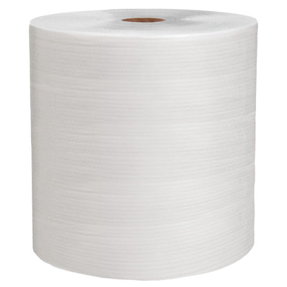 WypAll® X80 PowerClean stor rulle (31,00 cm x 31,50 cm) från Kimberly-Clark GmbH med synlig pappkärna är idealisk för professionellt bruk och står upprätt på en enkel vit yta.