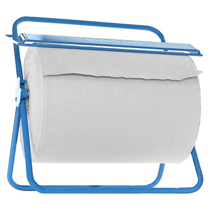 WypAll® X80 PowerClean stor rulle (31,00 cm x 31,50 cm) från Kimberly-Clark GmbH på blå metallhållare med skärkant - idealisk för professionellt bruk i krävande miljöer.