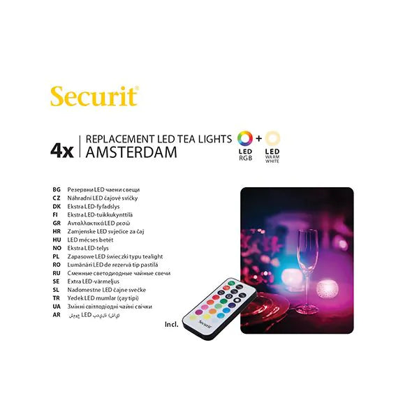 Papstar Securit® 4 LED värmeljus refill pack Ø 4 cm x 5 cm "Amsterdam" belysningstid 12-40 timmar