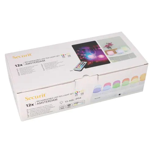 Papstar Securit® 12 LED värmeljus inkl. laddstation Ø 4 cm x 5 cm "Amsterdam" belysningstid 12-40 timmar