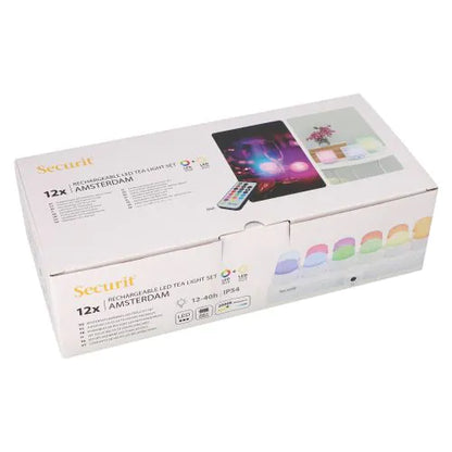 Papstar Securit® 12 LED värmeljus inkl. laddstation Ø 4 cm x 5 cm "Amsterdam" belysningstid 12-40 timmar