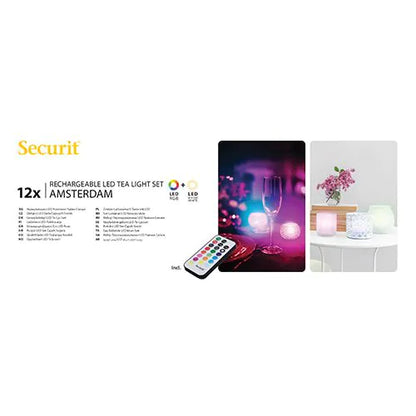 Papstar Securit® 12 LED värmeljus inkl. laddstation Ø 4 cm x 5 cm "Amsterdam" belysningstid 12-40 timmar