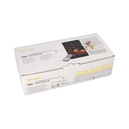Papstar Securit® 12 LED värmeljus inkl. laddstation Ø 4 cm x 5 cm "Amsterdam" belysningstid 12-40 timmar