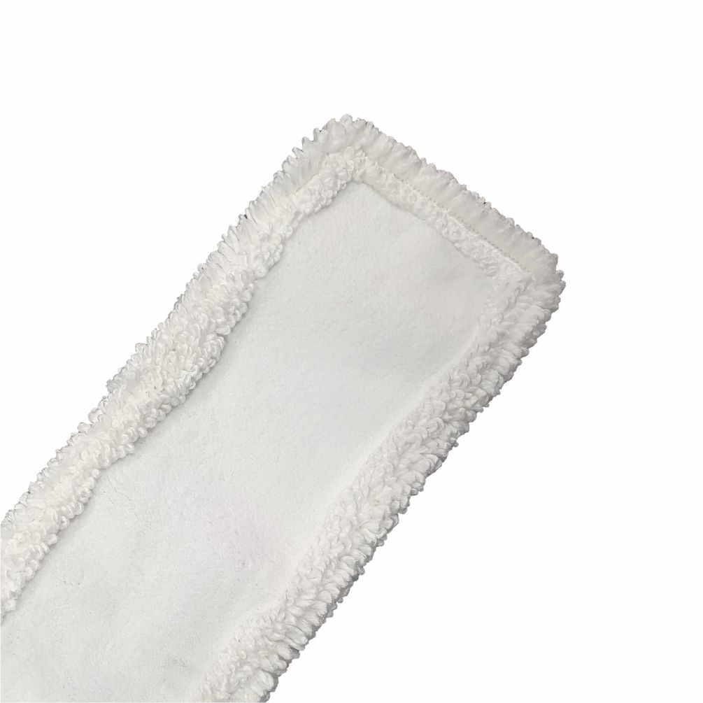 Arcora Micro Easy Db-Fc Mopp Vit Med Omslag från Arcora International GmbH är en rektangulär vit mikrofiberkudde med en mjuk, strukturerad kant och en slät mitt som visas på en enfärgad vit bakgrund.