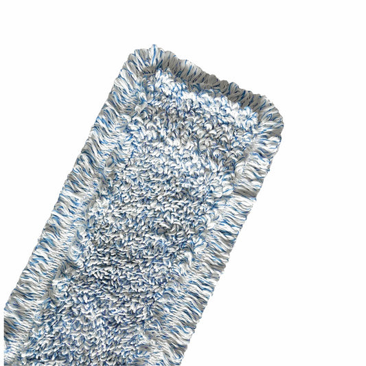 Der Arcora International GmbH Arcora medical blue 40 cm nan mop head, mit grauen Fasern, ist auf einem weißen Hintergrund abgebildet. Sein rechteckiges, strukturiertes Design und die dichten Fasern sind ideal für den professionellen Einsatz als Medizinprodukt.