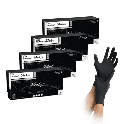 MaiMed-Black LX PF engångshandskar av latex, puderfria, 100 st/kartong