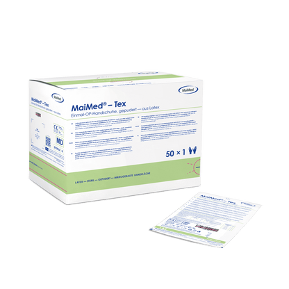 MaiMed-Tex sterila, lätt pulveriserade operationshandskar av latex 50 par/kartong