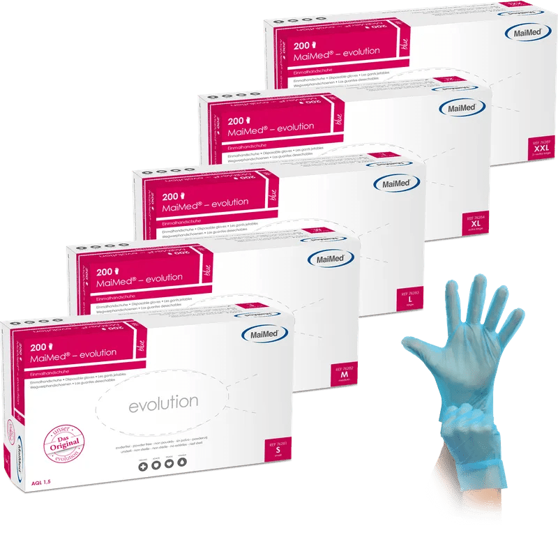 MaiMed-evolution, blå, icke-steril, puderfri Latexfri engångshandske, 200 st/kartong