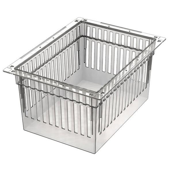 Novocal PC-modulen är en transparent, delbar förvaringsbehållare (400 x 300 x 200 mm) med rektangulär form, vertikala slitsar och bred kant upptill. Inklusive utdragsstopp, idealisk för modulära applikationer.