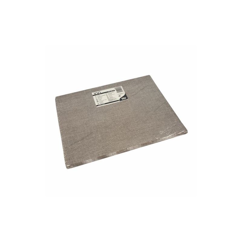 Ett rektangulärt PAPSTAR 100 pappersunderläggsark (30 x 40 cm) från PAPSTAR GmbH ligger plant, delvis insvept i klar plast med en vit-svart etikett i mitten - idealiskt för det miljövänligt dukade bordet.